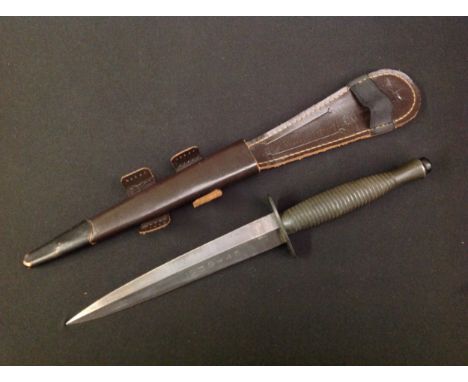 Private Purchase Third Pattern F-S Fighting Knife with double edged blade 172mm in length with etched dedication "1939-45" al