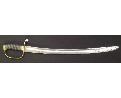 Victorian Police Hanger Sword with fullered, curved blade 575mm in length. No makers mark. Brass guard. Release stud is missi