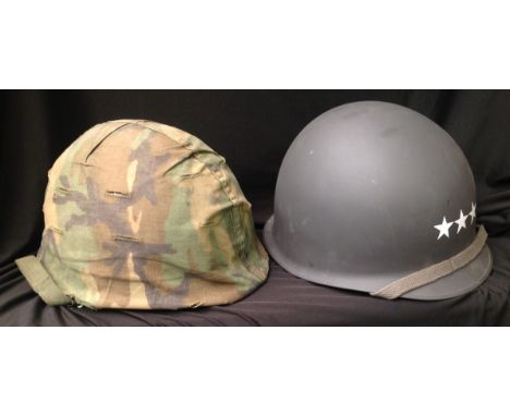 Post War US M1C Airborne Steel Helmet complete with M1 liner and Woodland pattern camo cover. Has correct airborne modificati