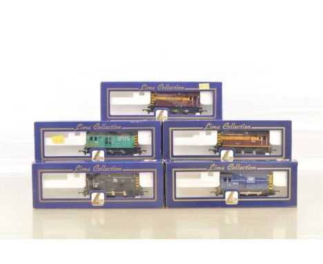 Five Lima 00 Gauge Class 08 0-6-0 Diesel Shunters (5), L204658 black Virgin Pit Stop, L205259 and 204750 EWS maroon, L204677 