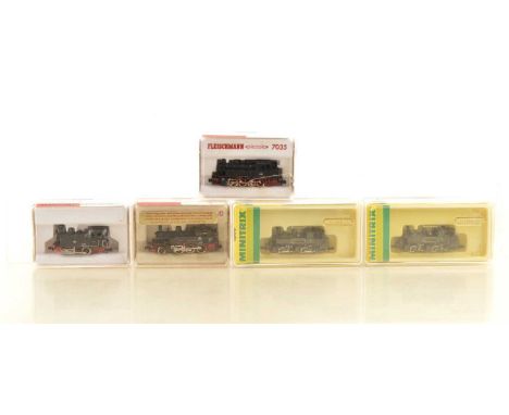 German Fleischmann and Minitrix N Gauge Steam Locomotives (5),  all cased tank locomotives, Fleischmann  DB, 7035 BR 81 001 0