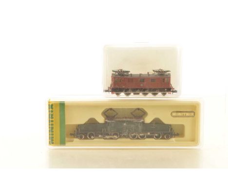 Swiss and Swedish Outline Electric N Gauge Locomotives, cased Minitrix 2926 Krokodil Ce 6/8 13305 in green SBB livery and unc