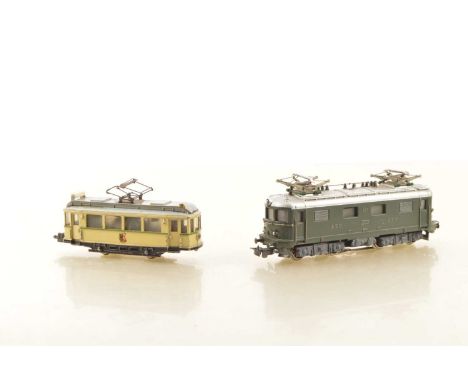 Marklin and Hamo HO Gauge Electric Locomotive and Tram,  both unboxed, Marklin 3014 Swiss RET 800 427 locomotive, three rail,
