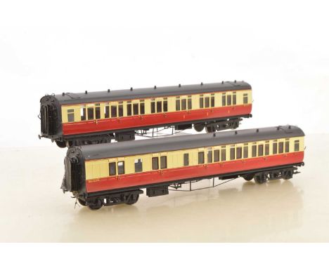 Unknown make 0 Gauge Finescale Kitbuilt pair of Ex GWR Toplight  BR Western Region Crimson & Cream Passenger coaches (2),  Al