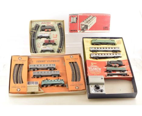 Jouef HO Gauge 1950s/60s Train Sets and Accessories (10), three sets, all minus lids, Ref 828, includes SNCF electric locomot
