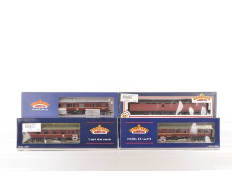Bachmann boxed 00 Gauge BR ex LMS maroon Inspection Saloon and other BR maroon Corridor Coaches (4) 39-776 50' Inspection Sal