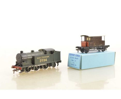 Hornby-Dublo 00 Gauge 3-Rail early post-war Southern olive green 2594 0-6-2 Tank Engine and Guards Van (2),  Loco, VG, appear