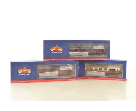 Three Bachmann boxed 00 Gauge BR ex GWR Auto Trailers (3)   39-575 crimson and cream, 39-576 maroon and 39-577 crimson, all i