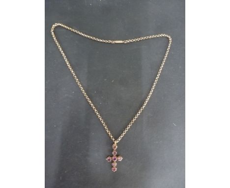 An antique gold and amethyst cross tested as 9ct - length 3cm and a 9ct gold belcher chain - length approx 47cm - total weigh