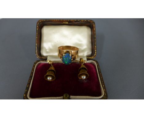 A 9ct opal ring size U - approx weight 5 grams - and a pair of 9ct gold earrings - approx weight 2 grams - some usage to both