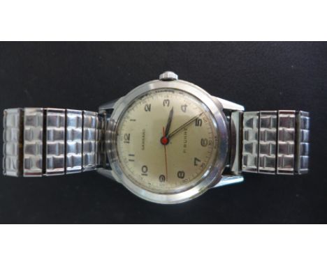 A Garrard P Buhre stainless steel wristwatch manual wind - Width 34mm - presentation engraving - working, some usage marks