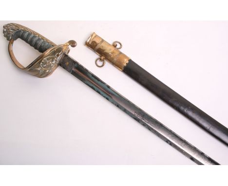 Scarce 1827 Pattern Royal Navy Dockyard Battalion Officers Sword, lion head pommel with gilt metal dish guard having Victoria