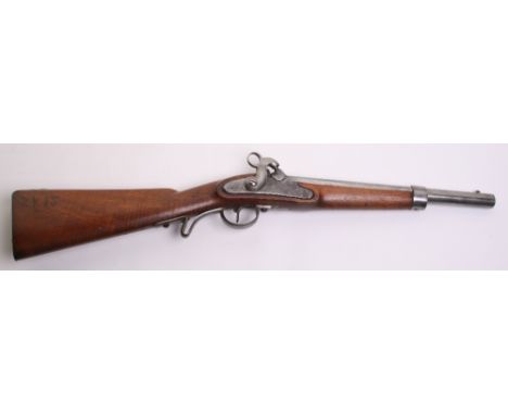  A 14-Bore Austrian Military Percussion Carbine, rifled barrel, lockplate re-used from flintlock original, regulation steel m