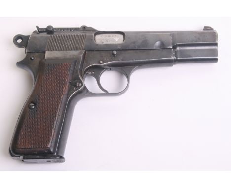 Deactivated WW2 German Browning High Power Pistol in good overall condition with much of the original blued finish. Waffen am