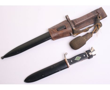 Scarce Austrian M.1895 N.C.O’s Knife Bayonet, polished fullered blade 9.5” hooked quillon, 2-piece riveted wooden grips, in i