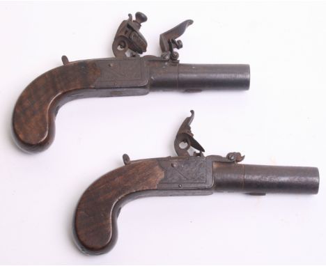 A Best Quality Pair of Boxlock Flintlock Pocket Pistols by Ezekiel Baker, c.1800, turn off barrels, London proof marks, frame
