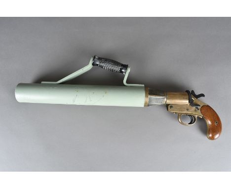 A WWII period Schermuly's Line Thrower, having brass body with proof marks, Pat No. 503324, marked 1338 to the other sidethis