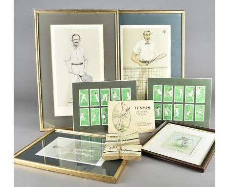 A collection of tennis related memorabilia, including cigarette cards, framed and loose, Spy prints and other examples  