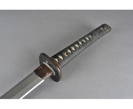 A WWII period Katana, made by Masahiro, markings under the grip for Takayama to Masahiro, with 71cm long steel blade, scabbar