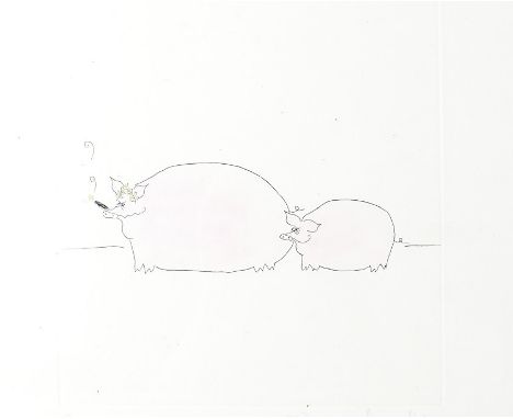 Three Kitty Wilkinson Limited Edition business prints, depicting pink pigs  