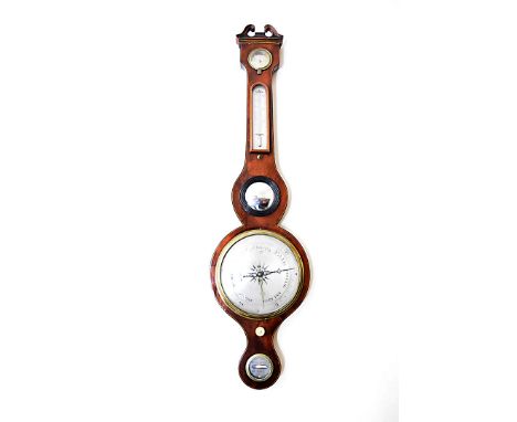 A Georgian banjo barometer, by A Guarnerio St Ives with steel dials, thermometer, 97 cm 