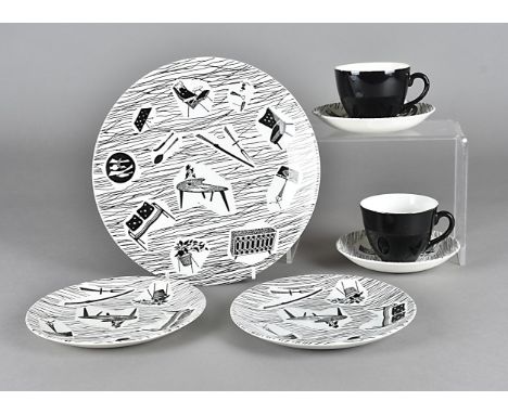 A small collection of Ridgway Homemaker pattern dinnerware, including four cups and saucers and side plates 