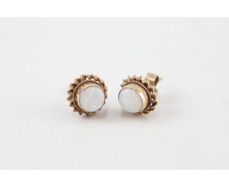 9ct gold opal stud earrings with scroll backs (1.3g) 