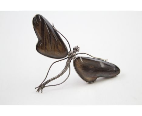 Silver vintage butterfly wing set dragonfly brooch (19g) 