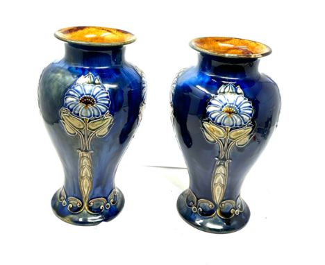 Large  antique pair of  royal doulton stone ware vases measure approx height 26cm in good condition 