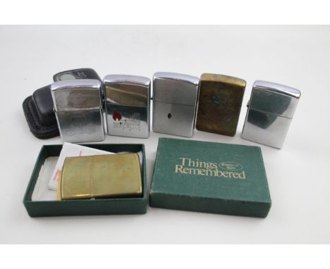 Zippo Lighter Job Lot Inc Polished Chrome Solid Brass Leather Case Harley D x 6 