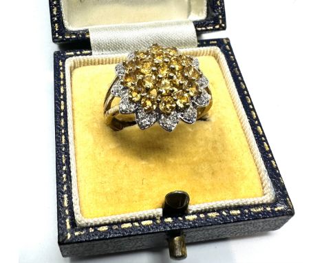 9ct gold diamond &amp; yellow sapphire ring weight 3.4g 