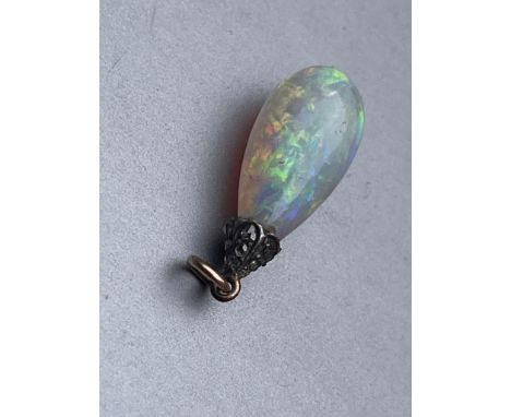 Fine antique rose cut diamond opal dropper pendant .mount set with rose cut diamonds the fiery colourful opal with fine line 