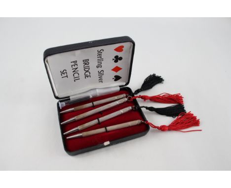 4 x .925 sterling cribbage pencils w/ box, enamel detail 
