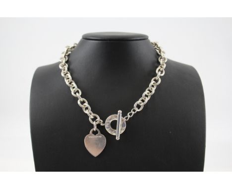 Silver belcher link necklace with heart tag by designer Tiffany &amp; Co (76g) 