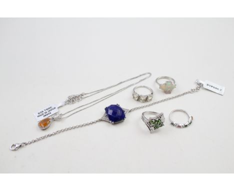 A collection of silver gemstone jewellery including Opal (24g) 