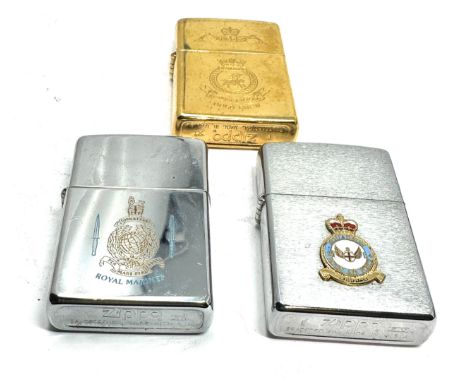 3 Zippo lighters royal air force royal marines &amp; gold crew 