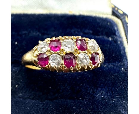 antique 18ct gold diamond &amp; ruby ring weight 3g 