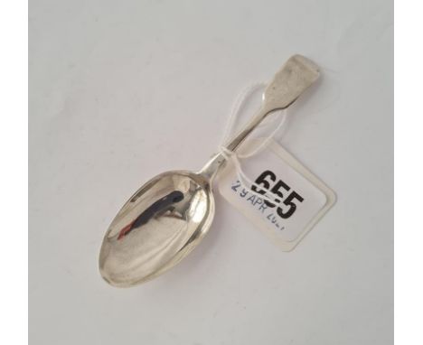 A Victorian caddy spoon plain fiddle pattern 4 1/4 inches long London 1845 by script JW 