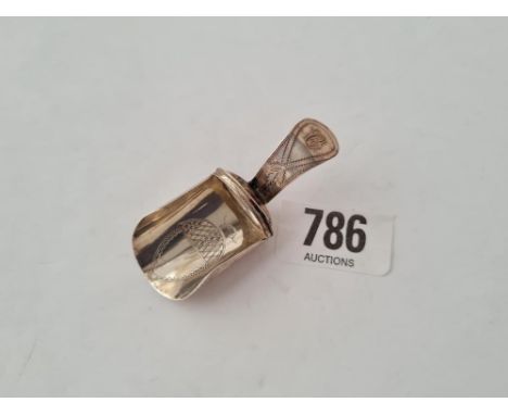 A Georgian caddy spoon with scoop bowl engraved with acorn B'ham 1806 by C&amp;B 