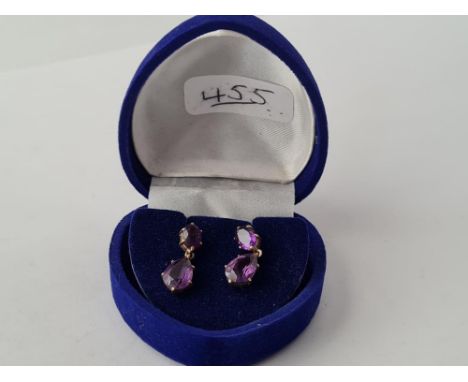 A pair of amethyst boxed earrings in 9ct 