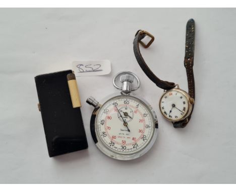 A SMITHS stop watch, ladies silver wrist watch &amp; a BULER watch lighter 