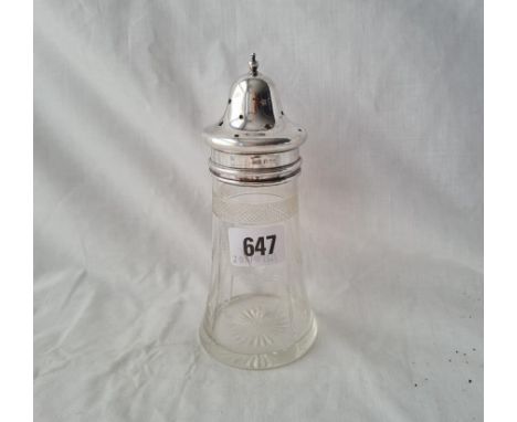 A sugar caster light house shaped with glass base London 1924 