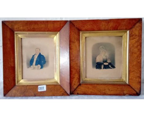 EARLY VICTORIAN SCHOOL - Portrait of seated gent &amp; wife, 7x5 - A pair, inscribed on reverse.