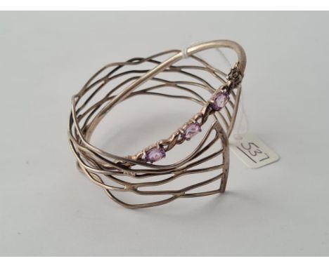 A silver stone set bangle &amp; silver wire work design bangle