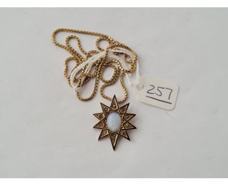 A VICTORIAN 15CT (TESTED) ENAMEL/DIAMOND &amp; OPAL A/F PENDANT ON GOLD CHAIN - 5gms