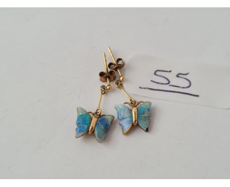 A pair of opal butterfly vintage earrings in 9ct 