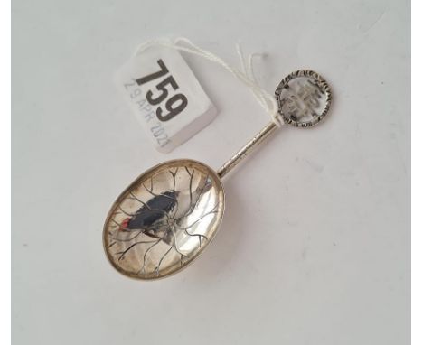 A Chinese silver caddy spoon with character handle 3 inches long 