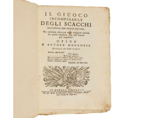  [Chess] Ponziani, Domenico Lorenzo Il giuoco incomparabile degli scacchi suiluppato con nuovo metodo, per condurre chiunque 