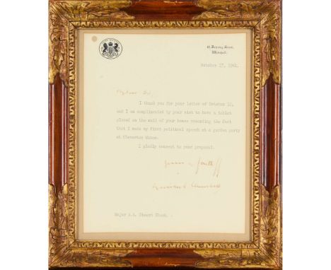  Churchill, Winston S. (1874-1965) Typed letter signed as Prime Minister to Major A. A. Stuart Black, 17th October 1941 Singl