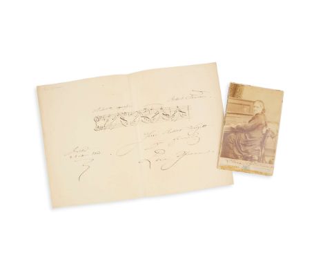 Schumann, Clara (1819-1896) Autograph musical quotation and signed cabinet card Autograph musical quotation from a work by h